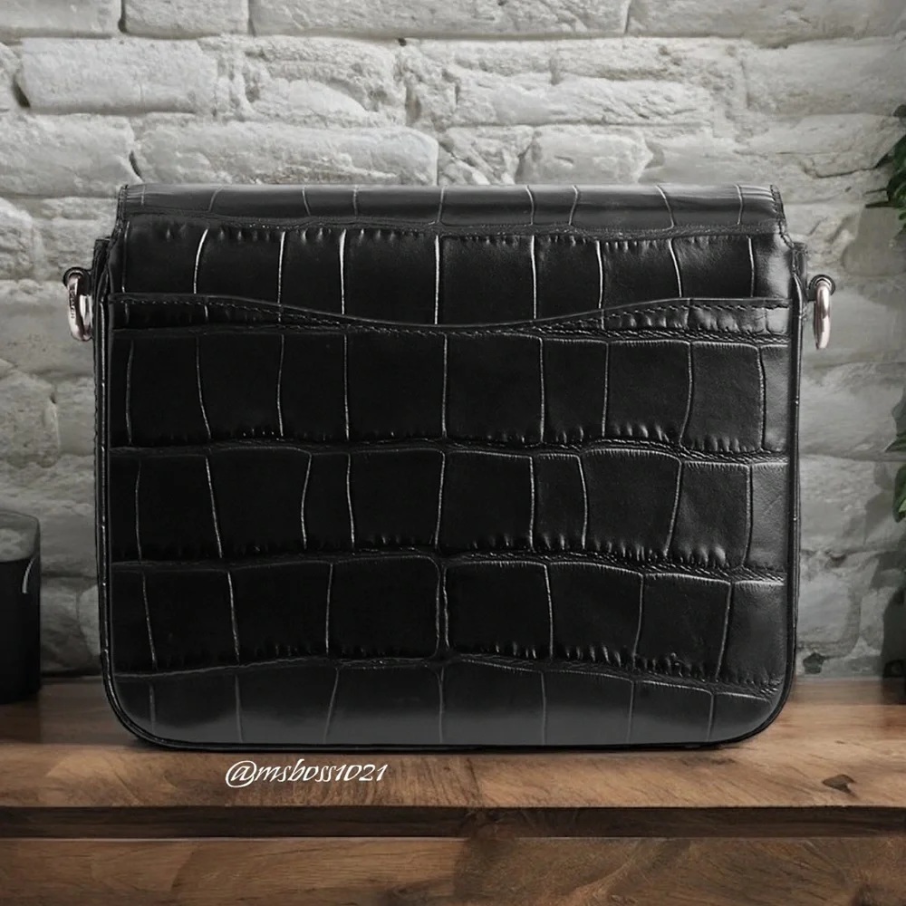 Coach Cassie Croc Leather Crossbody + Cardholder in Black/Silver NWT - Picture 5 of 12